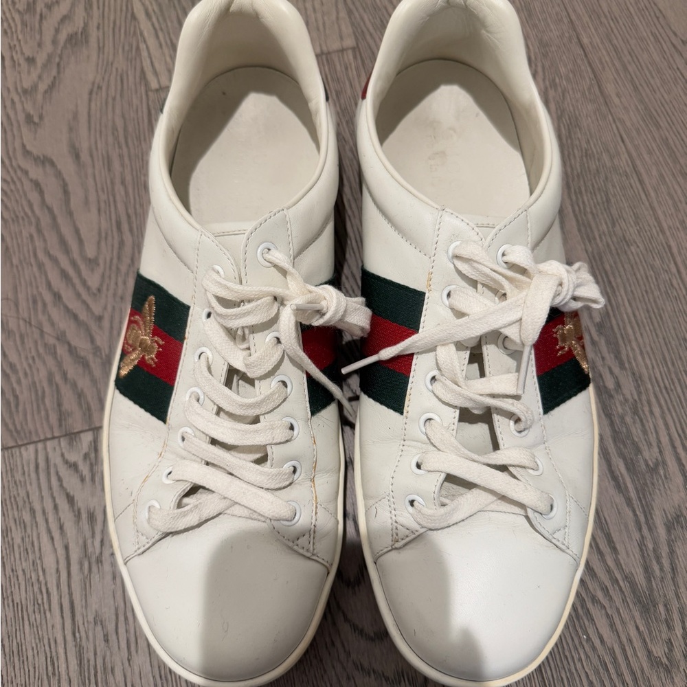 Gucci White Sneakers with Red and Green Accents